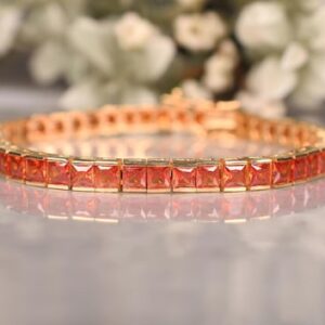 Mexican Fire Opal Tennis Bracelet, 14k Gold Plated Sterling Silver