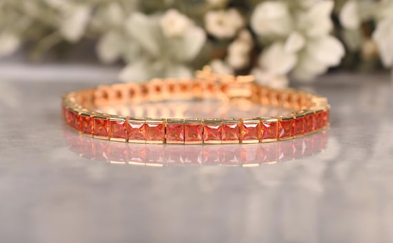 Mexican Fire Opal Tennis Bracelet, 925 Sterling Silver, Bridal Jewelry