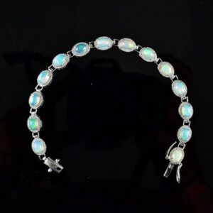 Natural Ethiopian Opal Sterling Silver Tennis Bracelet, October Birthstone