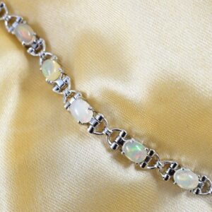 Natural Ethiopian Opal Tennis Bracelet, Sterling Silver, October Birthstone