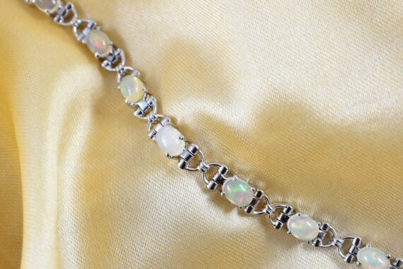 Natural Ethiopian Opal Tennis Bracelet, Sterling Silver, October Birthstone