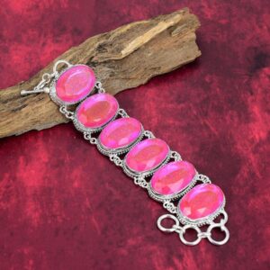 Pink Australian Opal Bracelet, 925 Sterling Silver Bracelet, Adjustable Chain Bracelet Gemstone Bracelet, Handmade Jewelry Engagement Gifts