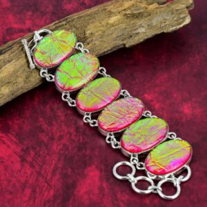 Pink Australian Triplet Opal Bracelet, 925 Sterling Silver Bracelet, Adjustable Chain Bracelet Gemstone Bracelet Handmade Birthday Gift