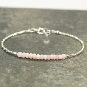 Pink Opal Bracelet, Hill Tribe Silver Beads, Fine Silver, Pink Opal Jewelry, Layering, Minimalist, October Birthstone