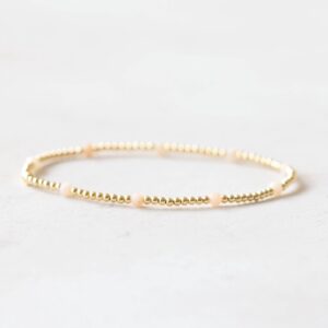 Pink Opal Bracelet With Sterling Silver, Gold Filled Or Rose Gold Filled Beads, Dainty 2mm Beads Elastic Genuine Natural Jewelry