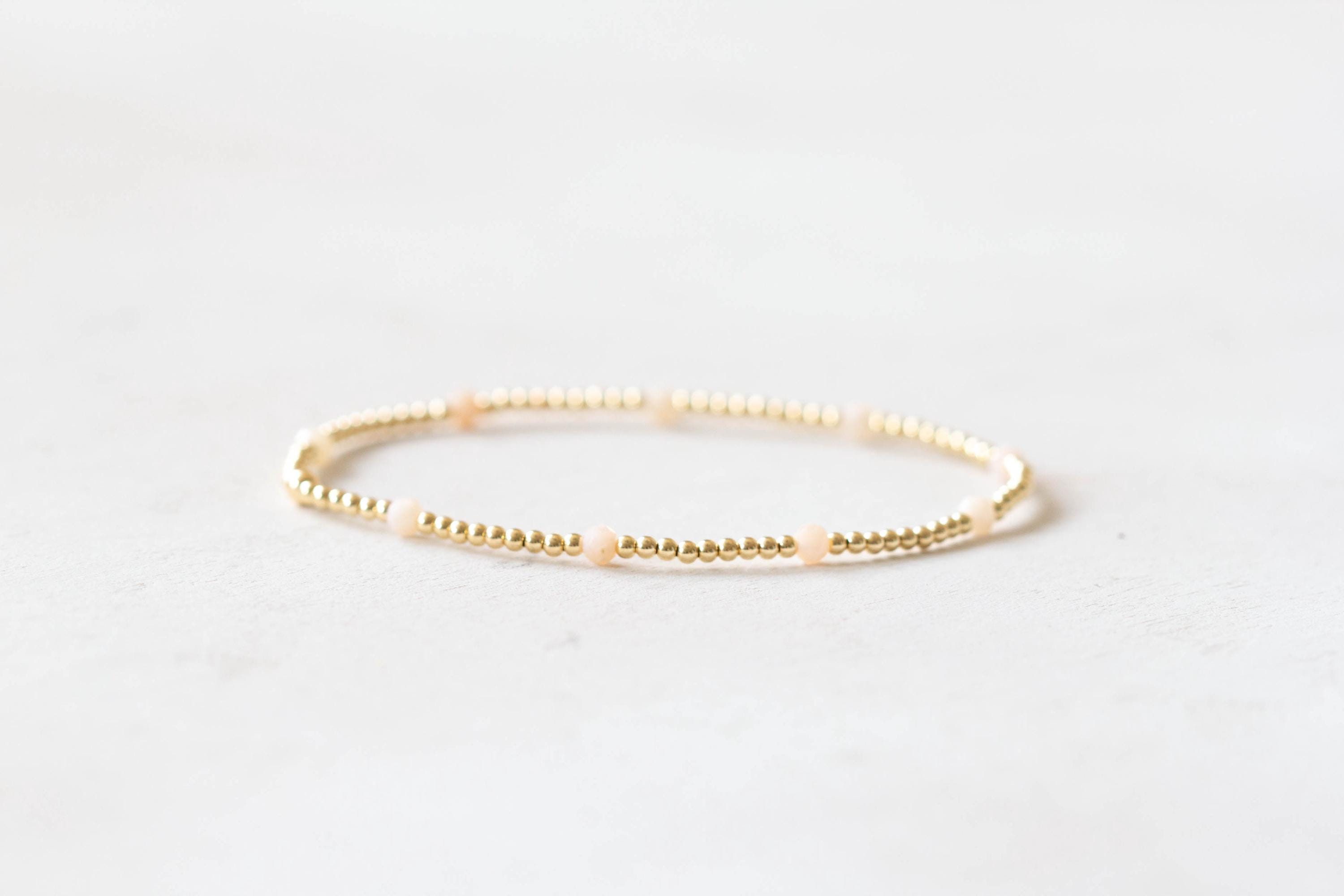 Pink Opal Bracelet With Sterling Silver, Gold Filled Or Rose Gold Filled Beads, Dainty 2mm Beads Elastic Genuine Natural Jewelry