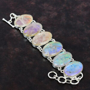 Rainbow Mystic Opal Bracelet: Handmade 925 Sterling Silver Adjustable Jewelry