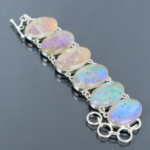 Rainbow Mystic Opal Bracelet: Handmade 925 Sterling Silver Adjustable Chain