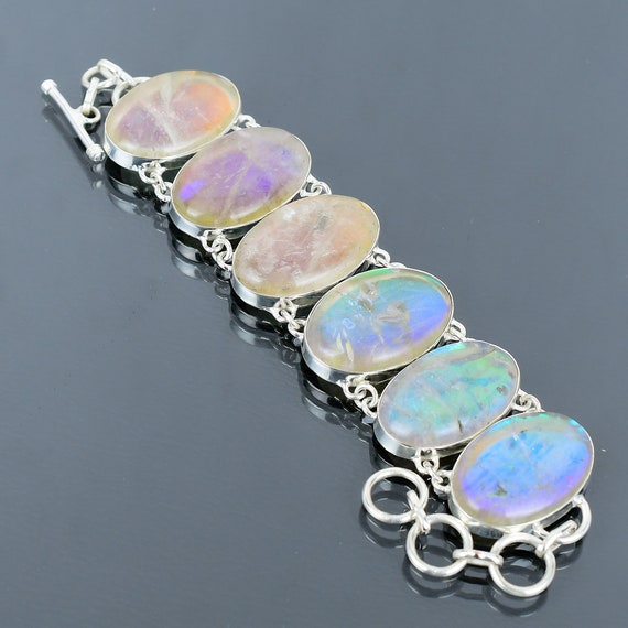 Rainbow Mystic Opal Bracelet: Handmade 925 Sterling Silver Adjustable Chain Rainbow Mystic Opal Bracelet: Handmade 925 Sterling Silver Adjustable Chain