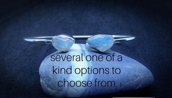 Opal Bracelet Sterling Silver • Ethiopian Opal Bangle • Sterling Silver Raw Opal Bracelet • October Birthstone • Rough Gemstone Bracelet