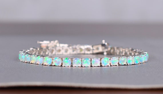 Opal Tennis Bracelet, 925 Sterling Silver, Bridal Jewelry