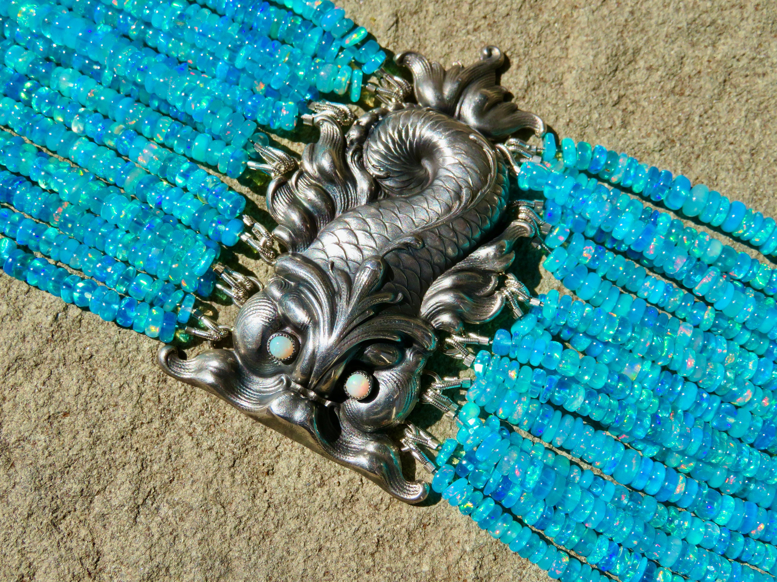 Vintage William Kerr Sterling Sea Serpent Blue Opal Multi Strand Bracelet Vintage William Kerr Sterling Sea Serpent Blue Opal Multi Strand Bracelet