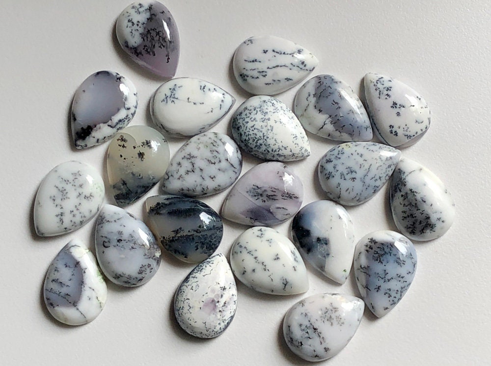10x18mm Dendrite Opal Pear Cabochon, Natural Dendrite Opal Plain Pear Flat Back Cabochons, Loose Dendrite Gemstones (5pcs To 10pcs Options)