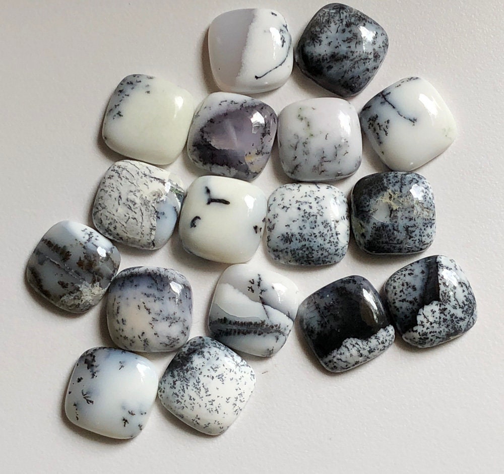 18mm Dendrite Opal Cushion Cabochon, Natural Dendrite Opal Plain Square Flat Back Gems For Jewelry, Dendrite Gemstone (5pcs To 10pcs Option)