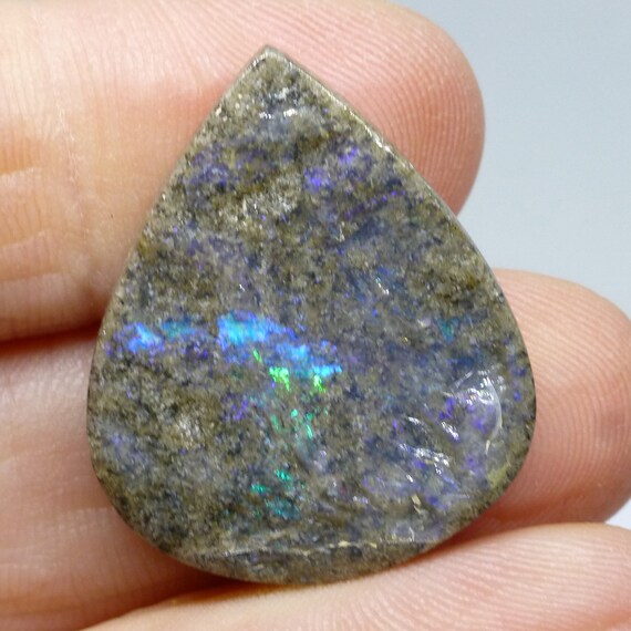 19.965 Carats Rare Brazilian Boulder Opal Cabochon In Matrix From The Boi Morto Mine Brazil - Precious Crystal Opals - Teardrop 19.965 Carats Rare Brazilian Boulder Opal Cabochon In Matrix From The Boi Morto Mine Brazil - Precious Crystal Opals - Teardrop