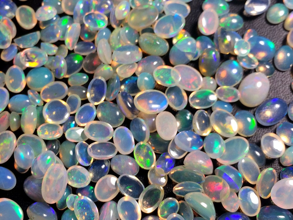 3x4-5x7mm Ethiopian Opal Cabochons Natural Fire Oval Flat Back White Loose Gemstones Lot