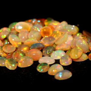 5 Ethiopian Opal Cabochons: Calibrated Oval Fire Opal Gemstones (5x7 Mm)