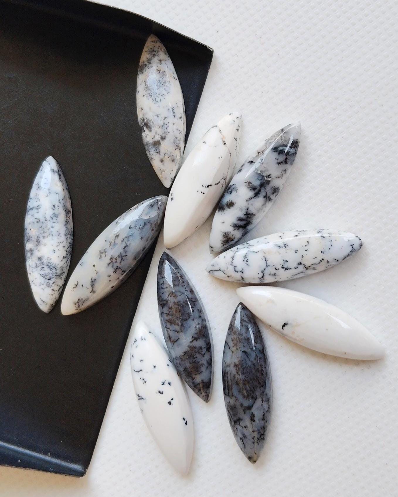 6x20mm Dendrite Opal Marquise Plain Cabochon, Natural Dendrite Opal Marquise Flat Back Gem, Loose Dendrite Gemstones (5pcs To 10pcs Options)