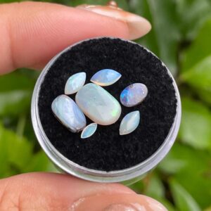 Australian Opal Cabochon Stone Set (7 Pcs): Polished Marquis Oval Gemstones