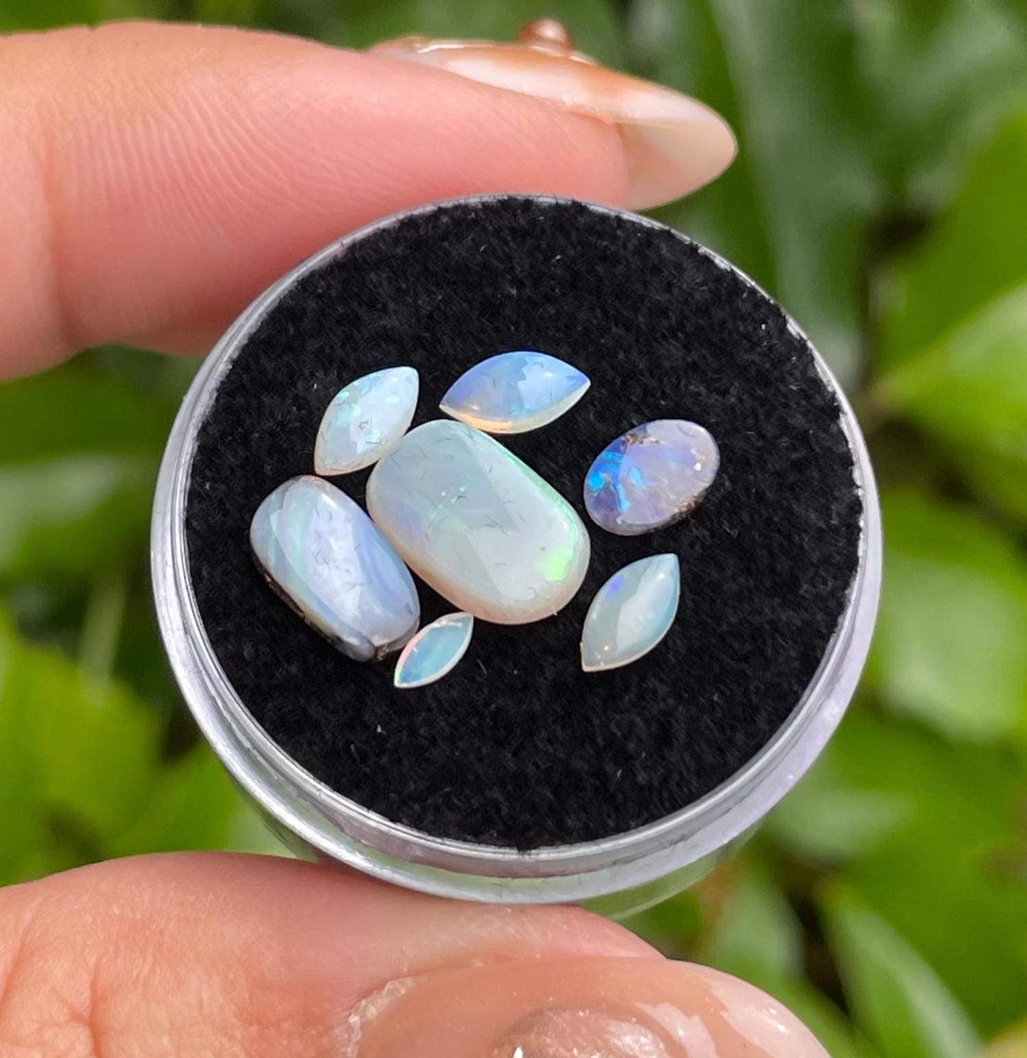 Australian Opal Cabochon Stone Set (7 Pcs): Polished Marquis Oval Gemstones