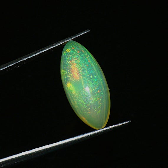 Ethiopian Green Fire Opal Cabochon: Opal Marquise Gemstone, 6.20 Carat