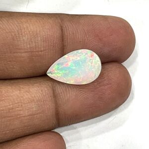 Ethiopian Opal Stone: 3.65 Ct Pear Cabochon, Flashy Gemstone