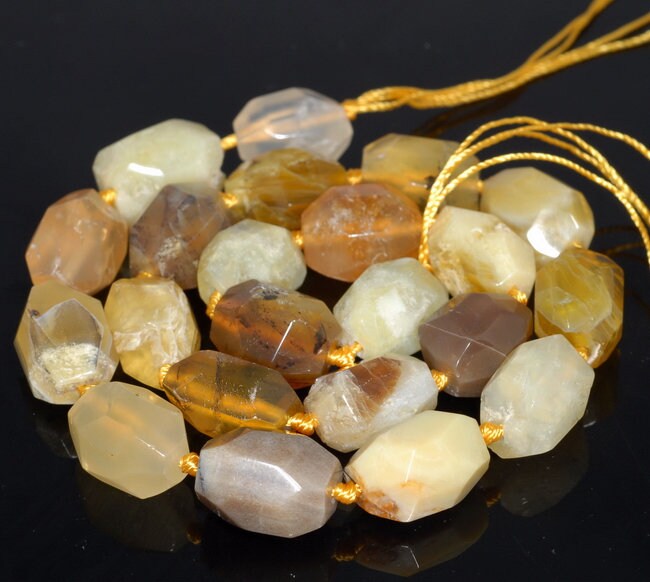 16x12mm Yellow Opal Gemstone Faceted Nugget Loose Beads 7.5 Inch Half Strand (80003292-b90)