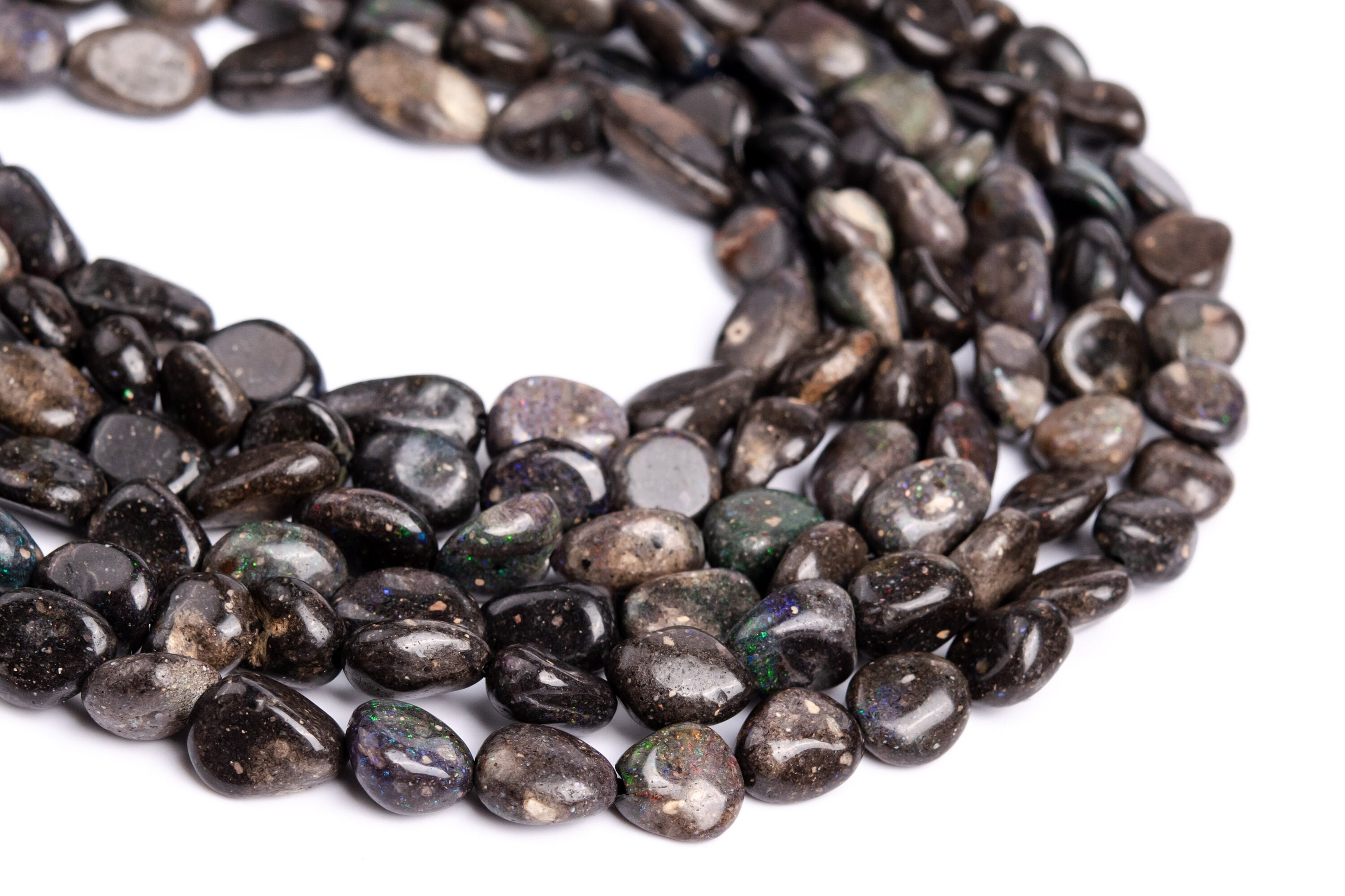 5-10mm Rainbow Sparkles Brown Andamooka Black Matrix Opal Pebble Chips Grade Aa Genuine Natural Beads 15.5" / 7.5" Bulk Lot Options (117004)