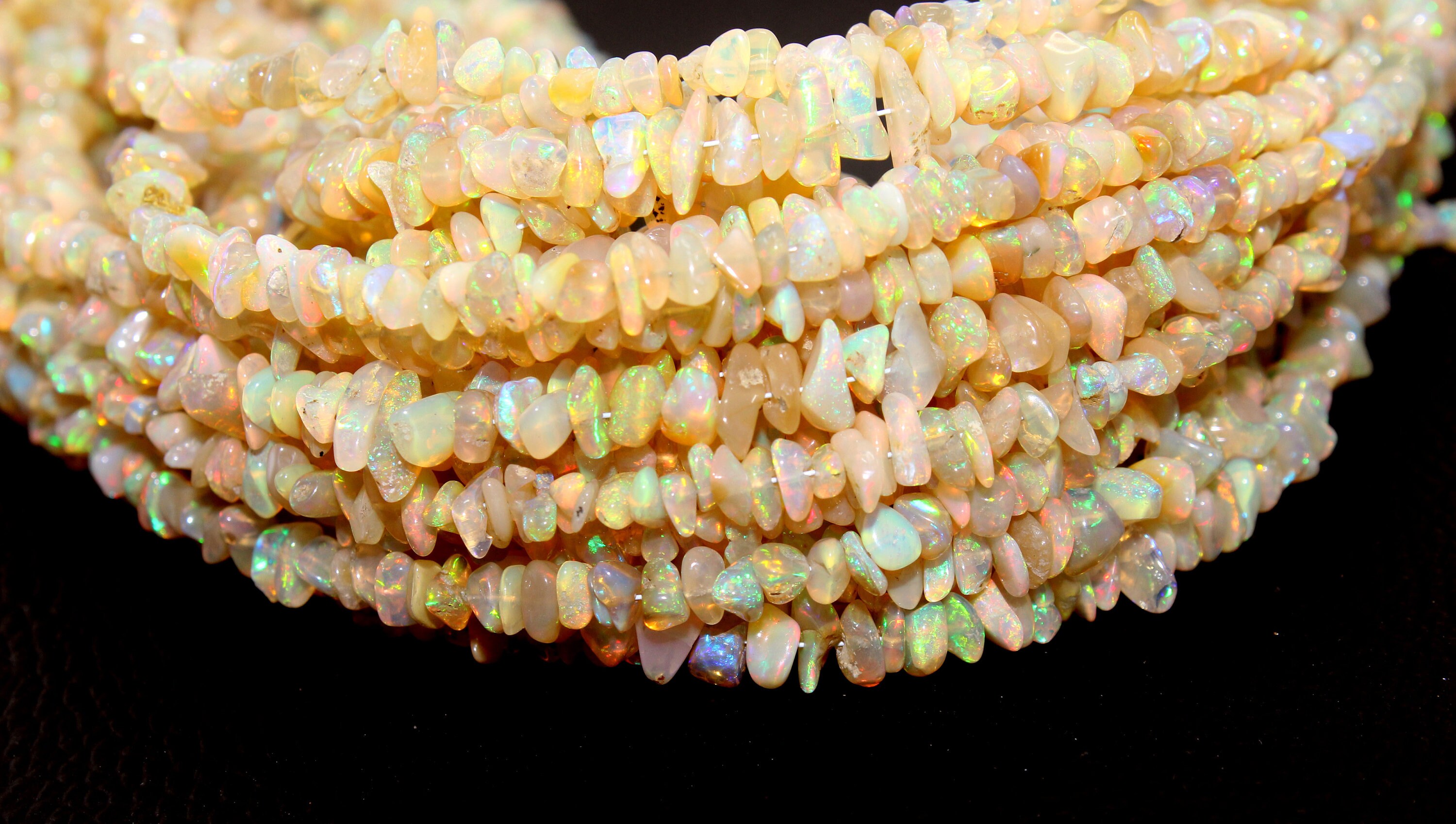 Aaa Ethiopian Opal Gemstone Beads: 4-6mm Uncut Chips, 16" Strand