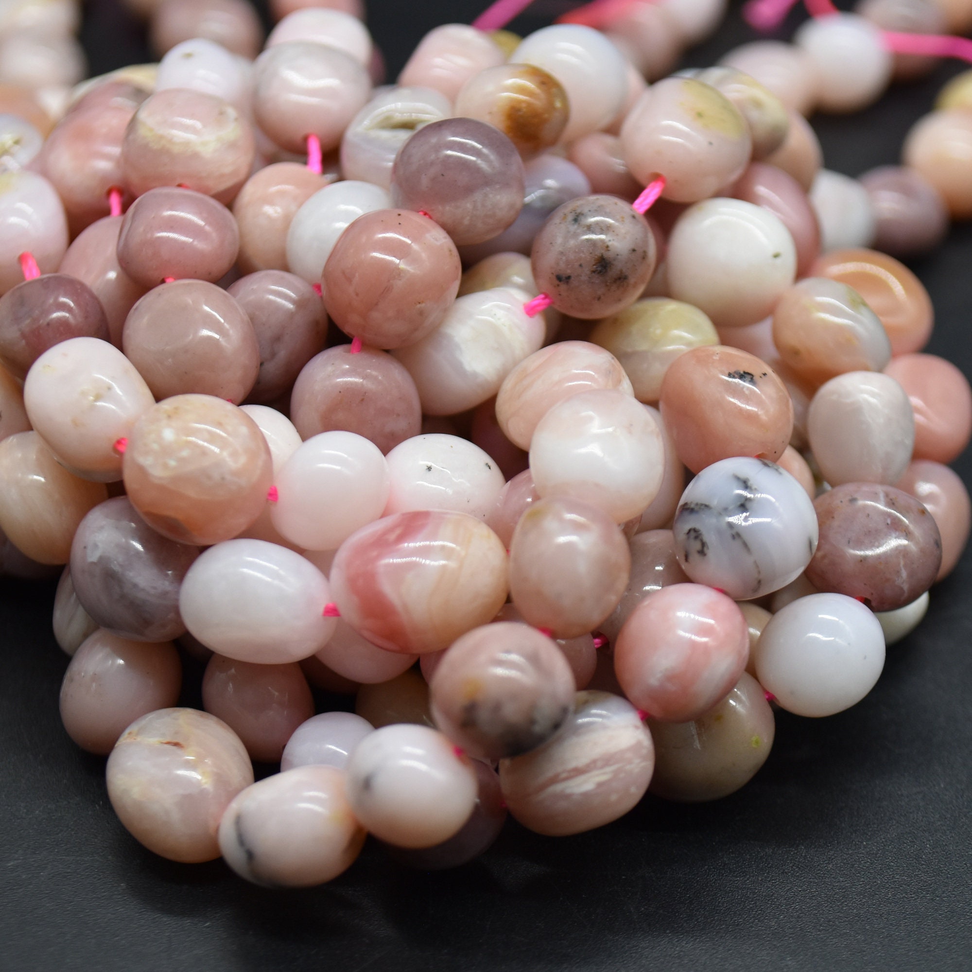 Pink Peruvian Opal Gemstone Pebble Tumblestone Nugget Beads - 7mm - 10mm - 15" Strand Pink Peruvian Opal Gemstone Pebble Tumblestone Nugget Beads - 7mm - 10mm - 15" Strand