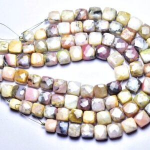 Dendrite Peru Pink opal Cube Beads - 7.5 inches - Natural Beautiful Faceted Peru Pink Opal Cube Box - Size is 7 - 9 mm #2578 Dendrite Peru Pink opal Cube Beads - 7.5 inches - Natural Beautiful Faceted Peru Pink Opal Cube Box - Size is 7 - 9 mm #2578