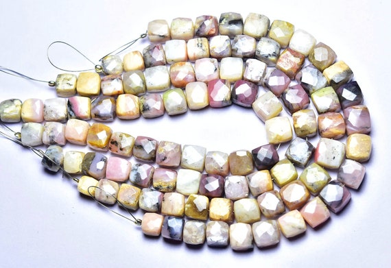 Dendrite Peru Pink Opal Cube Beads - 7.5 Inches - Natural Beautiful Faceted Peru Pink Opal Cube Box - Size Is 7 - 9 Mm #2578 Dendrite Peru Pink Opal Cube Beads - 7.5 Inches - Natural Beautiful Faceted Peru Pink Opal Cube Box - Size Is 7 - 9 Mm #2578