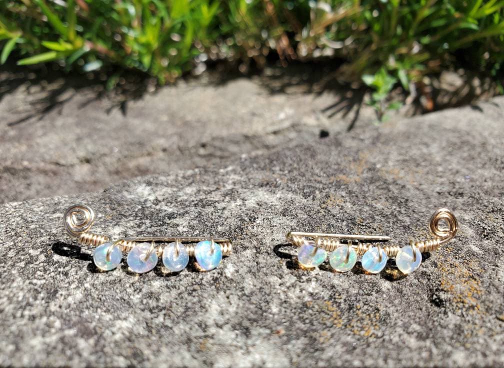 14k Gold & Opal Ear Climber Crawler Earring Raw Stone Earrings Climbing Earrings October Birthstone