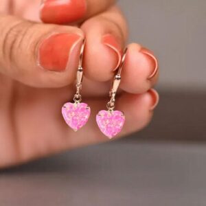 14k Gold Pink Opal Heart Earrings: Sterling Silver Dangle Leverback