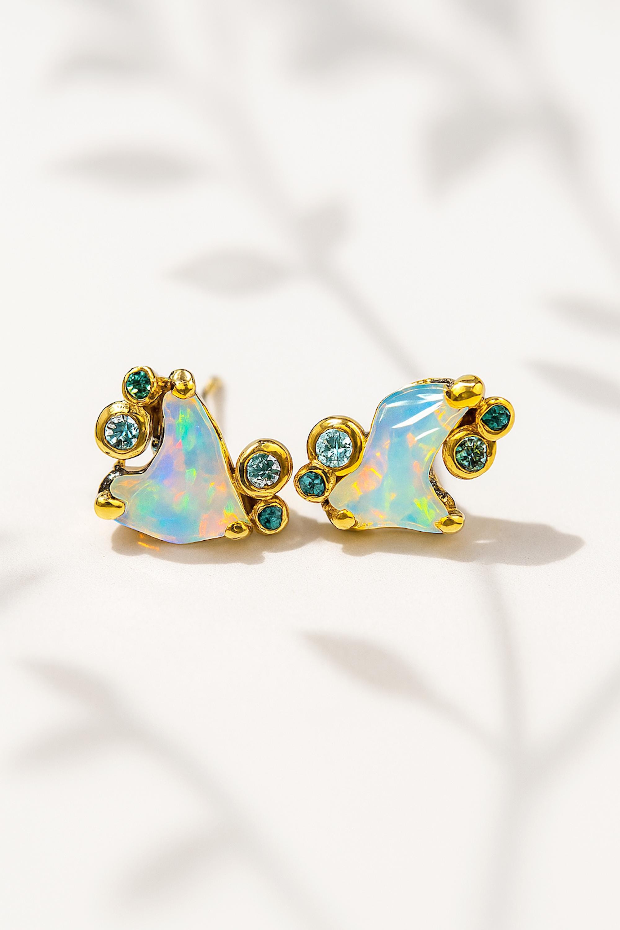 925 Raw Opal Stud Earrings, Dainty Rough Crystal Gemstone Handmade Silver Organic Jewelry