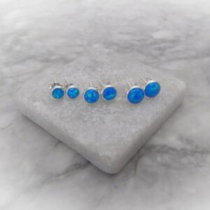 Blue Opal Earrings, Sterling Silver Blue Opal Earrings, Round Opal Earrings, October Birthstone Earrings, Gemstone Appeal, GSA Blue Opal Earrings, Sterling Silver Blue Opal Earrings, Round Opal Earrings, October Birthstone Earrings, Gemstone Appeal, GSA