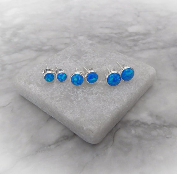 Blue Opal Earrings, Sterling Silver Blue Opal Earrings, Round Opal Earrings, October Birthstone Earrings, Gemstone Appeal, Gsa