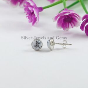 Dendrite Opal Stud Earrings, Round Studs, 925 Sterling Silver Studs, Birthday Earrings, Black and White Gemstone, Handmade Studs Dendrite Opal Stud Earrings, Round Studs, 925 Sterling Silver Studs, Birthday Earrings, Black and White Gemstone, Handmade Studs