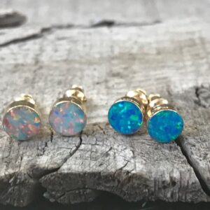 Elegant Round Gold Opal Studs | Opal Gold Studs | White Opal Earrings | Blue Opal Earrings | Boho | Wedding Jewelry | Bridesmaid Jewelry