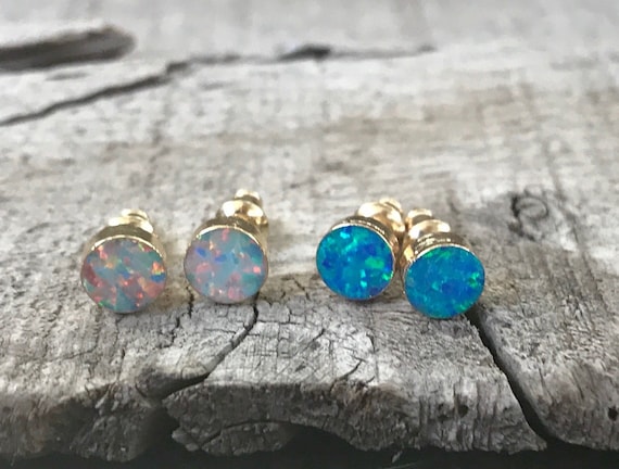 Elegant Round Gold Opal Studs | Opal Gold Studs | White Opal Earrings | Blue Opal Earrings | Boho | Wedding Jewelry | Bridesmaid Jewelry