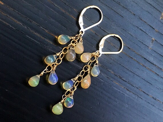 Ethiopian Opal Earrings: 14k Gold Fill Dangle Gemstone Jewelry Ethiopian Opal Earrings: 14k Gold Fill Dangle Gemstone Jewelry