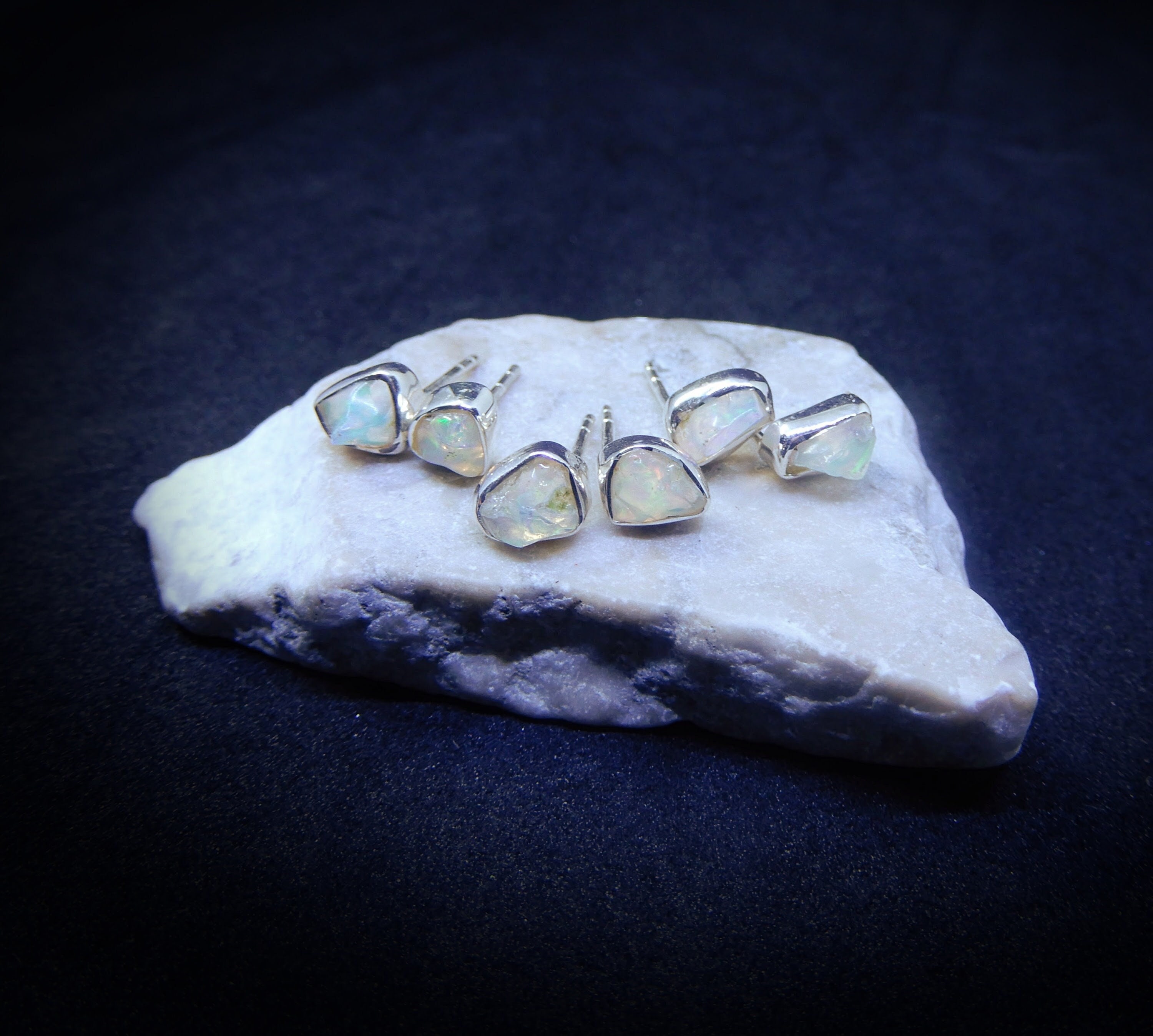 Ethiopian Opal Earrings Sterling Silver • Opal Earrings • Raw Ethiopian Opal Earrings • October Birthstone Earrings • Affordable Earrings