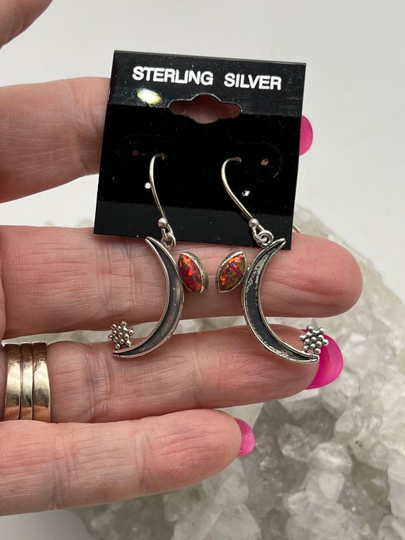 Fire Opal Crescent Moon Earrings