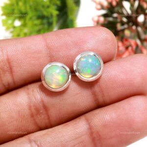 Genuine Ethiopian Opal Stud Earrings – Iridescent AA+ October Birthstone in Sterling Silver Genuine Ethiopian Opal Stud Earrings – Iridescent AA+ October Birthstone in Sterling Silver