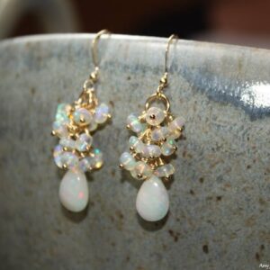 Genuine Fire Ethiopian Opal Earrings, Ethiopian Opal Jewelry, Welo Opal, Dangle Cluster Earrings, October Birthstone, Gold Or Silver Genuine Fire Ethiopian Opal Earrings, Ethiopian Opal Jewelry, Welo Opal, Dangle Cluster Earrings, October Birthstone, Gold Or Silver