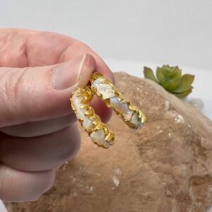 Half Hoop Fire Opal Earrings [Matte 18K Gold] October Birthstone (Handmade & Ships From Boise, ID)