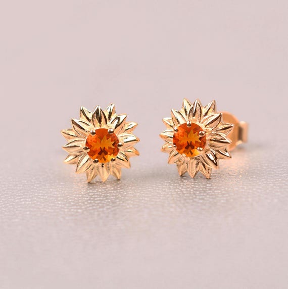 Mexican Fire Opal Earring, Orange Opal Stud Earing, Sunflower Earrings, Bridal Jewelry, Gift Mexican Fire Opal Earring, Orange Opal Stud Earing, Sunflower Earrings, Bridal Jewelry, Gift