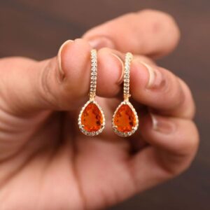Mexican Fire Opal Leverback Earrings: Orange Pear Drop earring Silver dangle earring Mexican Fire Opal Leverback Earrings: Orange Pear Drop earring Silver dangle earring