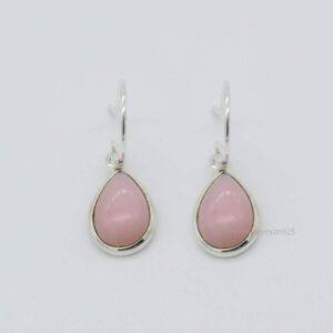 Natural Pink Opal Earrings: 925 Sterling Silver Pear Drop