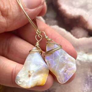 Raw Australian Opal Earrings: 14k Gold Fill Dangle Boho Jewelry Raw Australian Opal Earrings: 14k Gold Fill Dangle Boho Jewelry